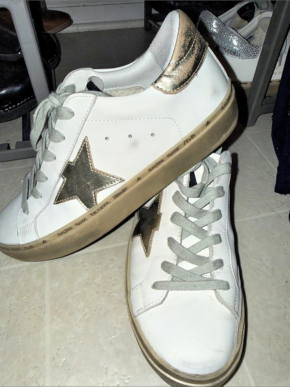 Golden Goose HI-Star White & Gold Sneakers